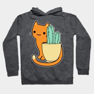 Blue cactus and orange cartoon cat Hoodie